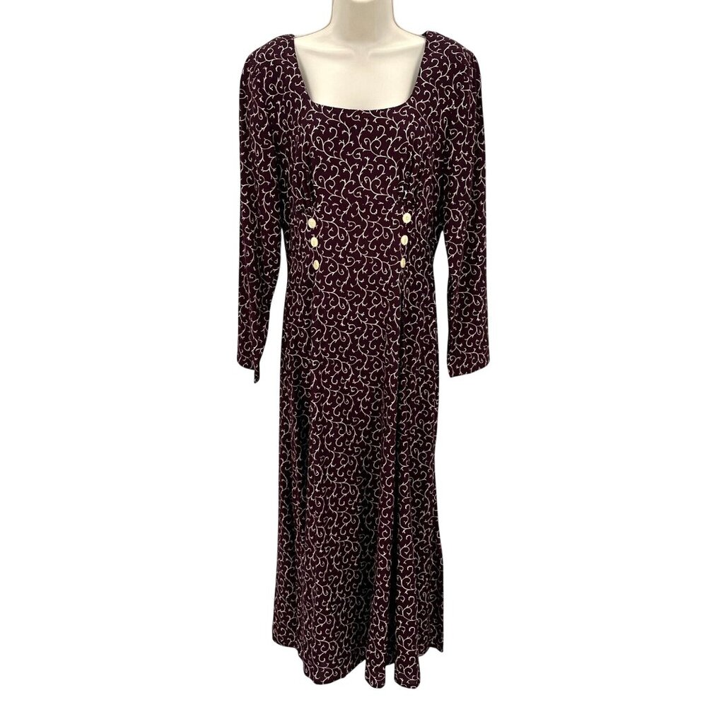Vintage Jonathan Martin Womens Rayon Burgundy White Print Sheath Dress Size 9/10